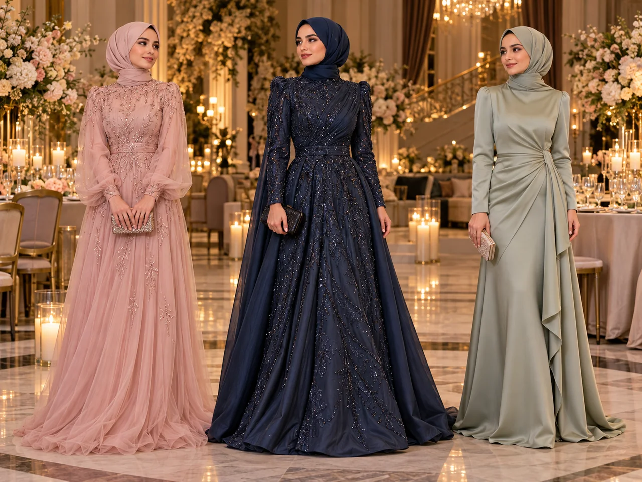 Farklı davet türleri için tesettür abiye stil örnekleri
